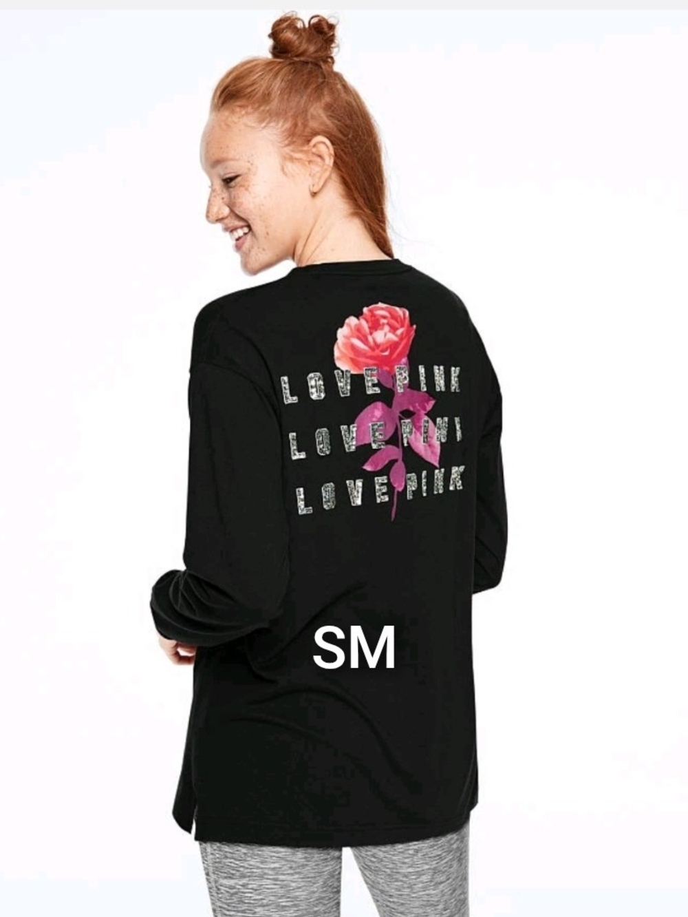 SZ SMALL VS PINK FLORAL ROSE BLING CAMPUS TEE.